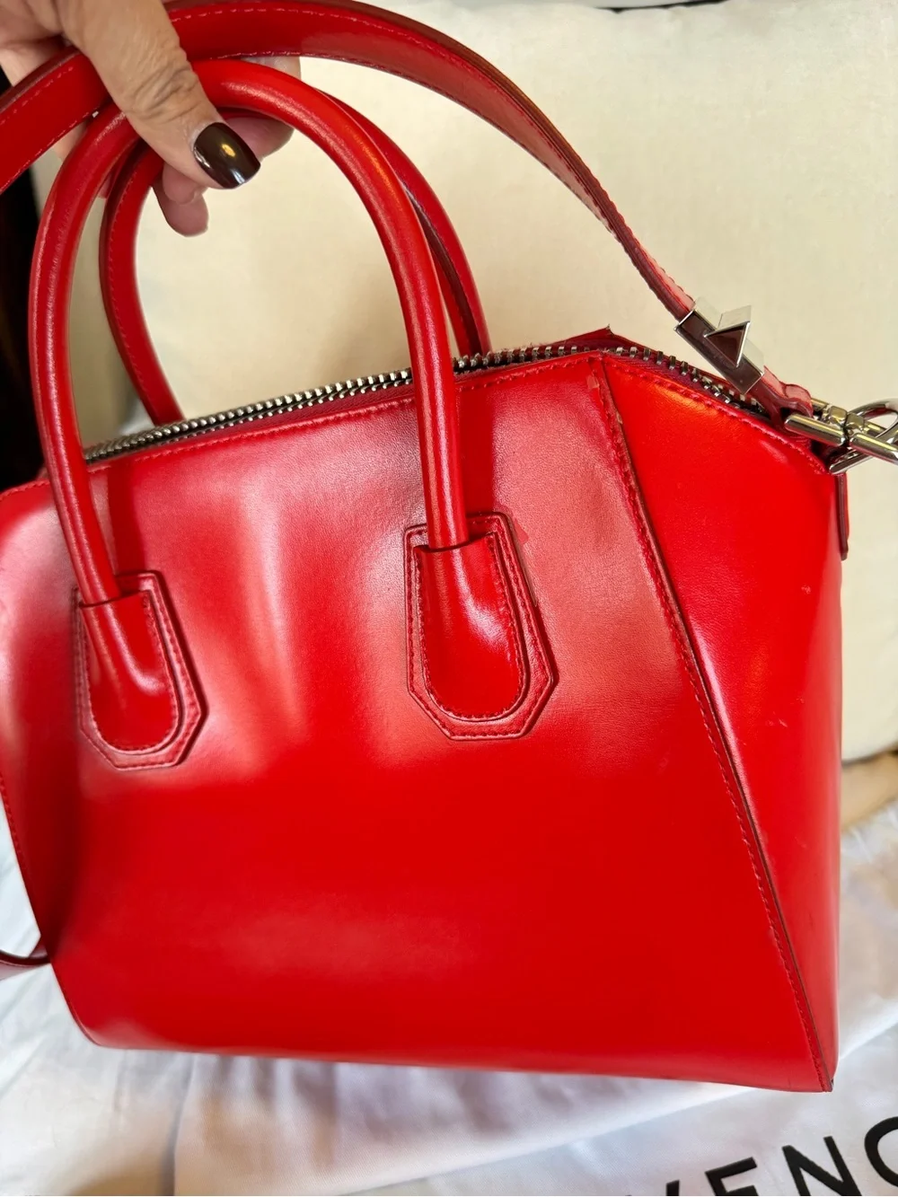 Givenchy Red Leather Satchel with Top Handles